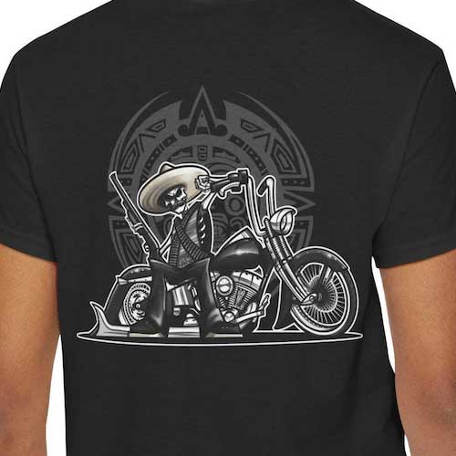 aztec skeleton biker tshirt