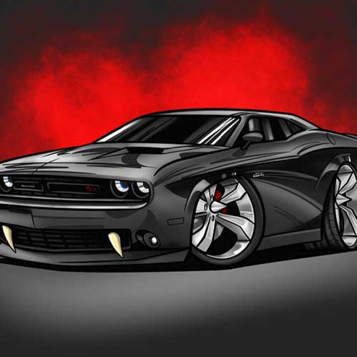 Dodge GT Challenger cartoon drawing by TUF Designs