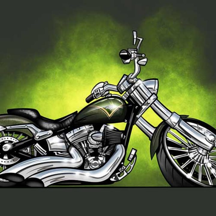 Custom Harley Davidson motorcycle art – Chopper cartoon style digital drawing