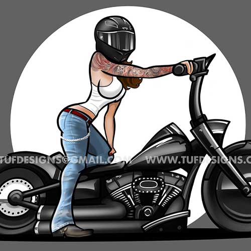 Harley Davidson Fatboy biker chick drawing