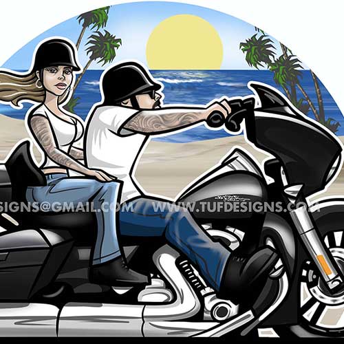 Harley Davidson biker couple drawing