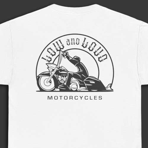 Low and Loud bagger motorcycle t-shirt