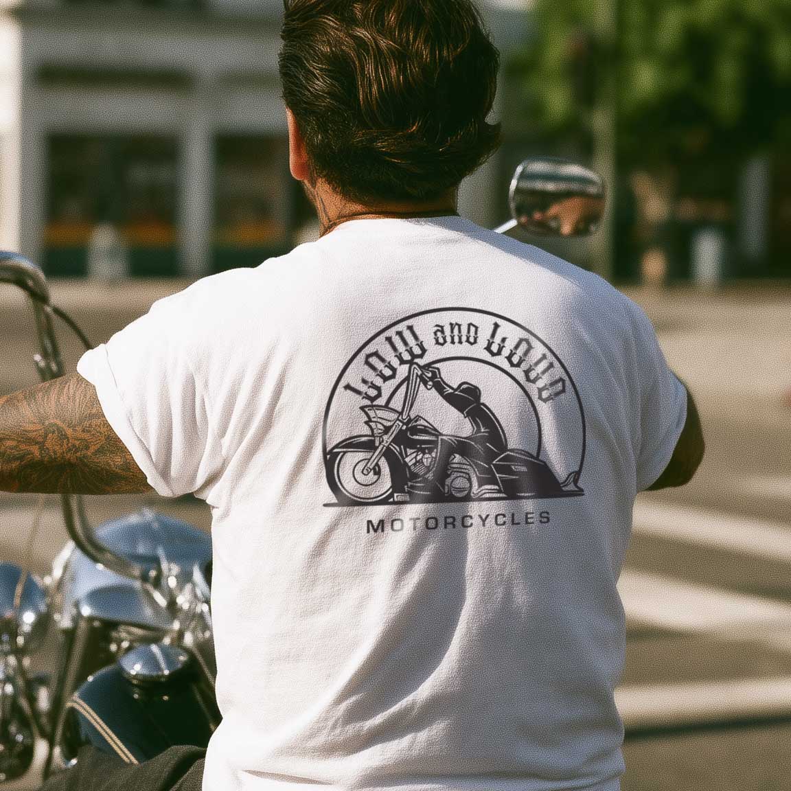 Low and Loud bagger motorcycle t-shirt by TUF Designs