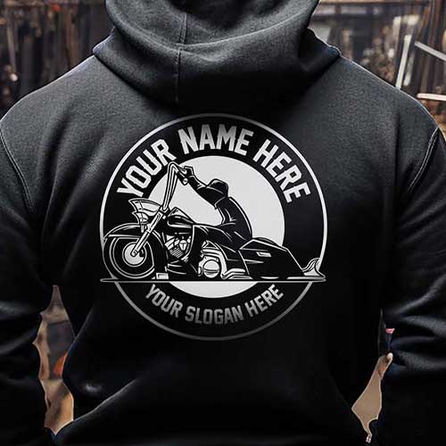 Personalized hoodie design with bagger motorcycle by TUF designs
