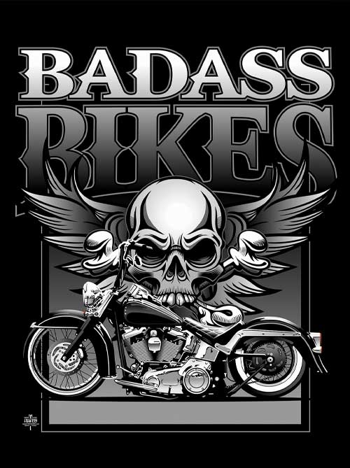 Badass Bikes, Harley, Skull poster print by TUF Designs