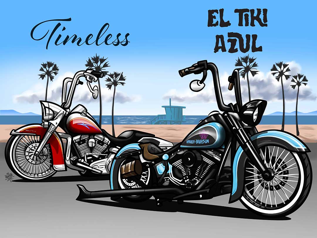Custom Road King and Fatboy Vicla illustration by TUF Designs