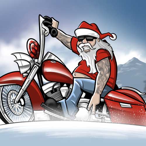santa biker christmas drawing