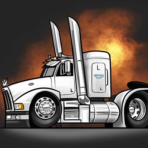 Bobtail semi truck cartoon drawing by TUF Designs