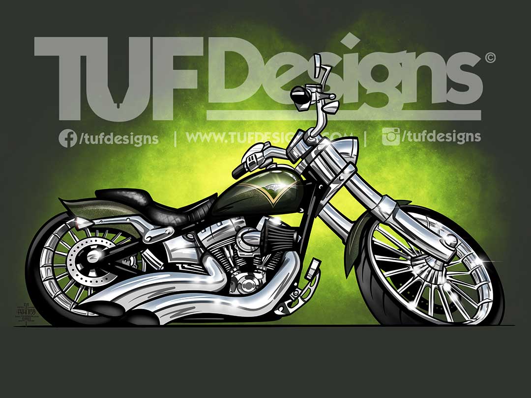 Custom softail Harley chopper cartoon drawing