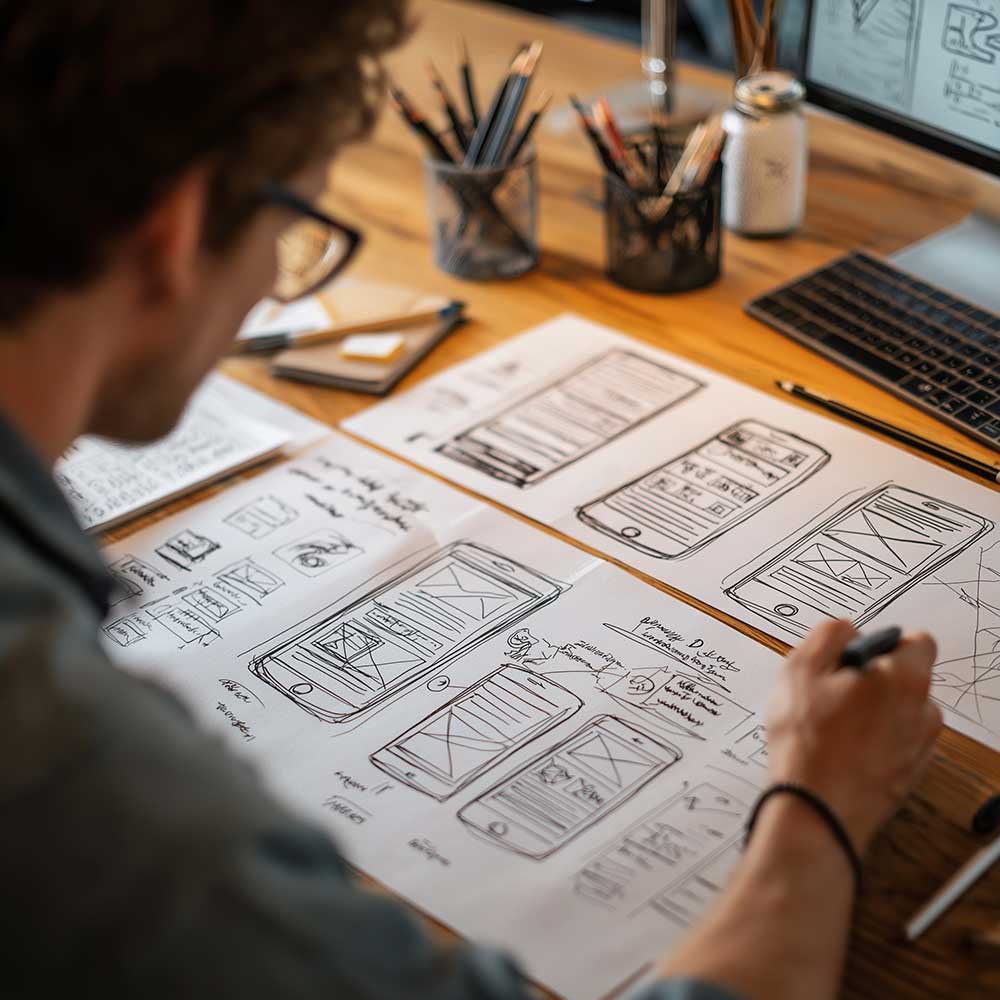 Web designer sketching website layout